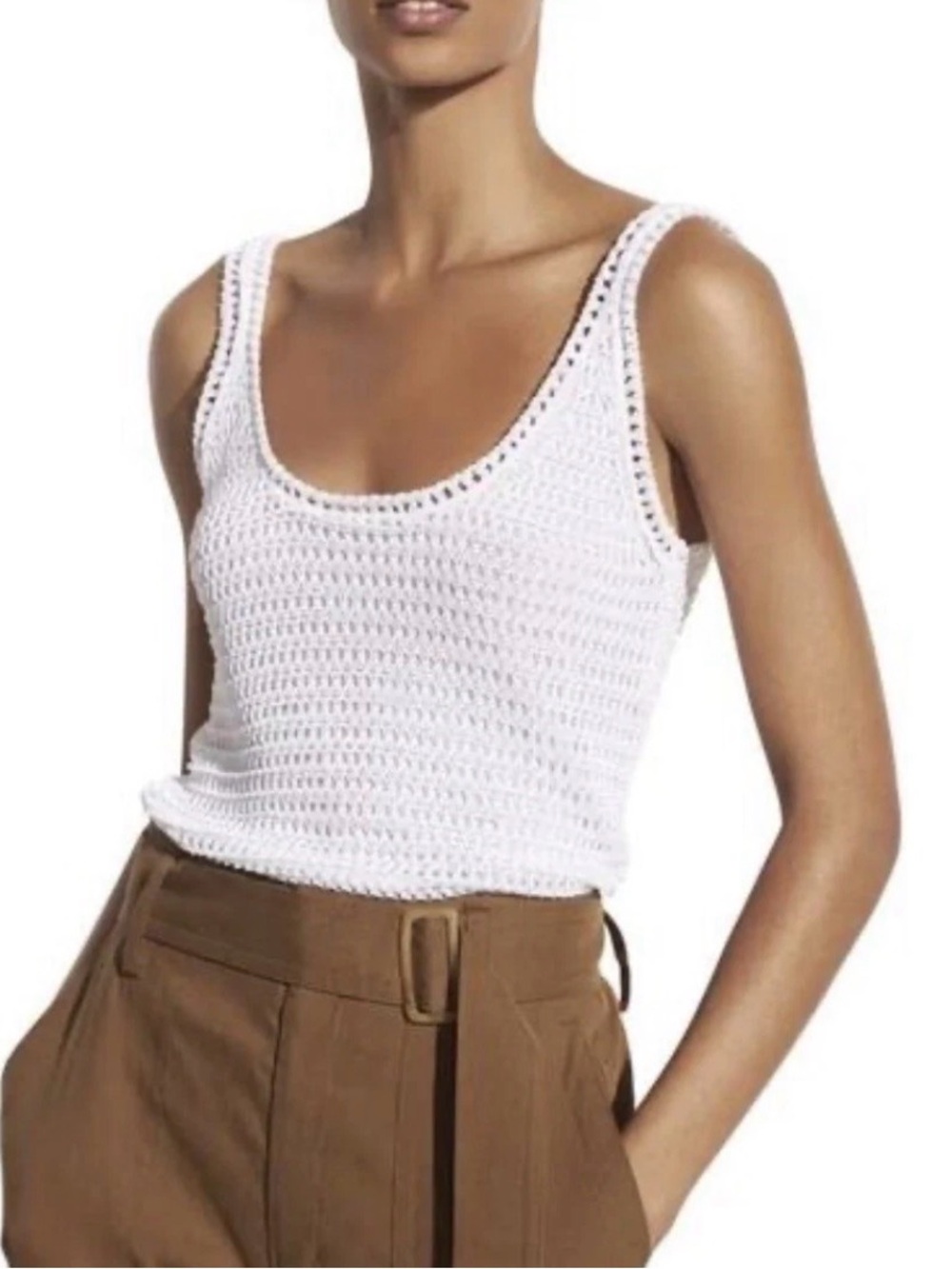Vince White Open Knit Crochet Tank Top Sleeveless Sheer Cotton Blend Women S - Picture 2 of 8